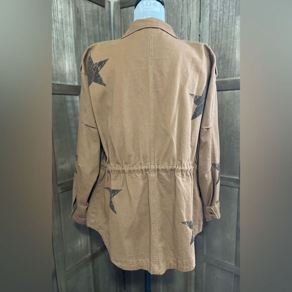 Women’s ODDY Tan Star Hooded Jacket. - Picture 6 of 8